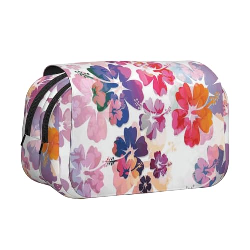 EZDLOWVBA Federmäppchen mit Hawaii-Blumendruck, großes Fassungsvermögen, Stifteetui mit 2 Fächern, Stifthalter, Organizer, Schreibwaren-Tasche von EZDLOWVBA