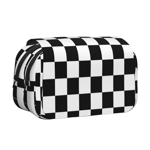 EZDLOWVBA Federmäppchen mit Karomuster, großes Fassungsvermögen, Stifteetui mit 2 Fächern, Stifthalter, Organizer, Schreibwaren-Tasche, Schwarz und Weiß von EZDLOWVBA