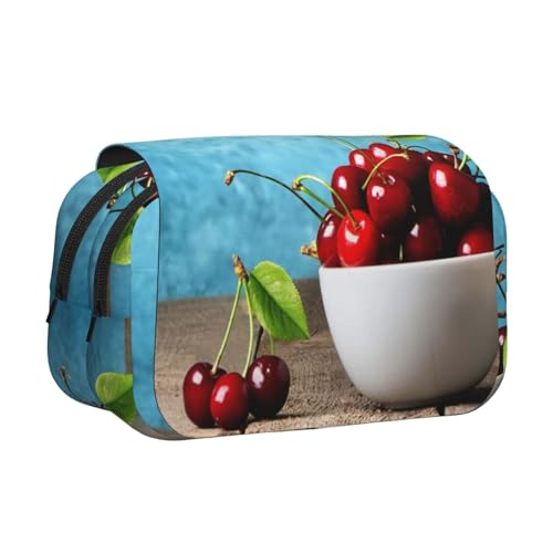 EZDLOWVBA Federmäppchen mit Kirsch-Motiv, großes Fassungsvermögen, Stifteetui mit 2 Fächern, Stifthalter, Organizer, Schreibwaren-Tasche von EZDLOWVBA