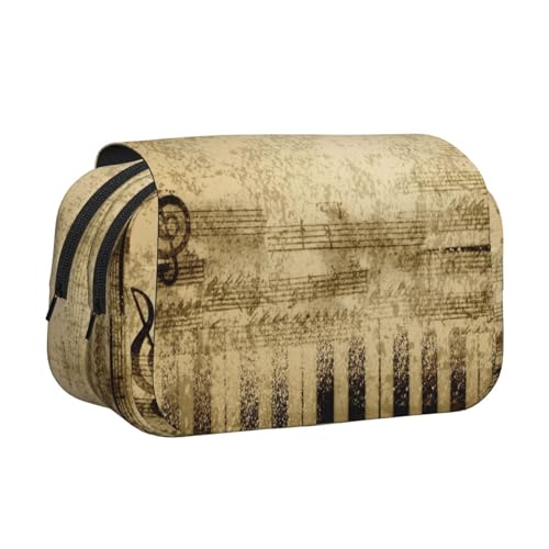 EZDLOWVBA Federmäppchen mit Musiknoten auf altem Papier, großes Fassungsvermögen, Stifteetui mit 2 Fächern, Stifthalter, Organizer, Schreibwaren-Tasche von EZDLOWVBA
