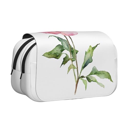 EZDLOWVBA Federmäppchen mit Pfingstrosen-Aufdruck, großes Fassungsvermögen, Stifteetui mit 2 Fächern, Stifthalter, Organizer, Schreibwaren-Tasche von EZDLOWVBA