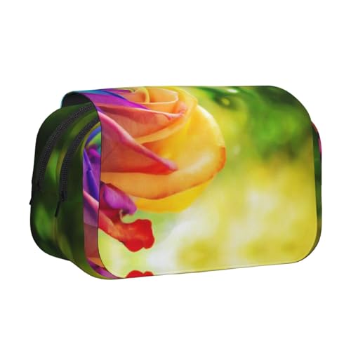 EZDLOWVBA Federmäppchen mit Regenbogen-Rosen-Druck, großes Fassungsvermögen, Stifteetui mit 2 Fächern, Stifthalter, Organizer, Schreibwaren-Tasche von EZDLOWVBA