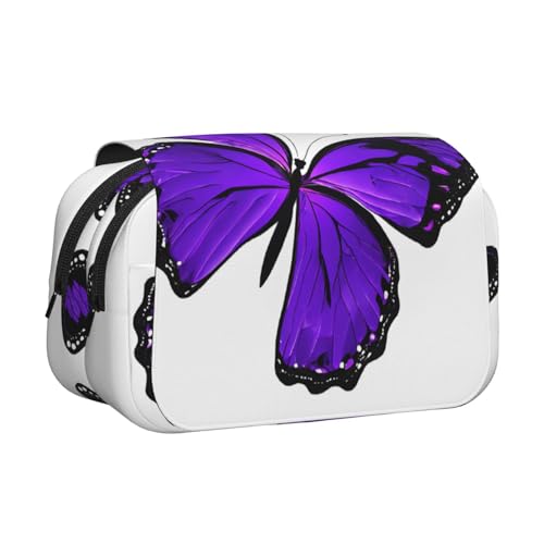 EZDLOWVBA Federmäppchen mit Schmetterlings-Aufdruck, großes Fassungsvermögen, Stifteetui mit 2 Fächern, Stifthalter, Organizer, Schreibwaren-Tasche, Violett von EZDLOWVBA