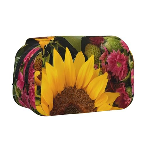 EZDLOWVBA Federmäppchen mit Sonnenblumen-Aufdruck, großes Fassungsvermögen, Federmäppchen mit 2 Fächern, Stifthalter, Organizer, Schreibwaren-Tasche von EZDLOWVBA