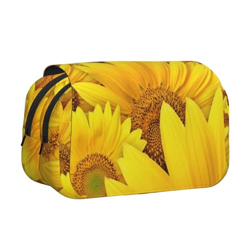 EZDLOWVBA Federmäppchen mit Sonnenblumen-Aufdruck, großes Fassungsvermögen, Stifteetui mit 2 Fächern, Stifthalter, Organizer, Schreibwaren-Tasche von EZDLOWVBA