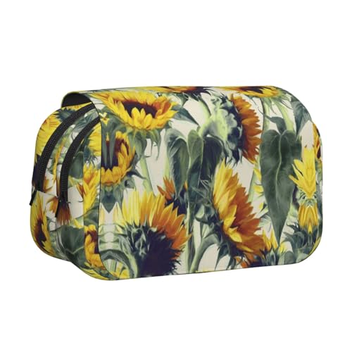 EZDLOWVBA Federmäppchen mit Sonnenblumen-Aufdruck, großes Fassungsvermögen, Stifteetui mit 2 Fächern, Stifthalter, Organizer, Schreibwaren-Tasche von EZDLOWVBA