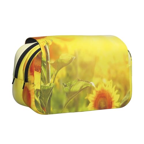 EZDLOWVBA Federmäppchen mit Sonnenblumen-Motiv, großes Fassungsvermögen, Stifteetui mit 2 Fächern, Stifthalter, Organizer, Schreibwaren-Tasche von EZDLOWVBA