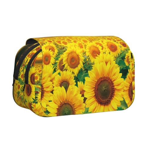 EZDLOWVBA Federmäppchen mit Sonnenblumenfeld-Motiv und Sonnenuntergang, großes Fassungsvermögen, Stifteetui mit 2 Fächern, Stifthalter, Organizer, Schreibwaren-Tasche von EZDLOWVBA