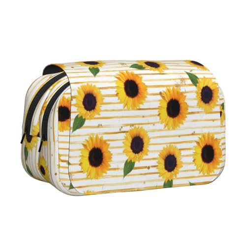 EZDLOWVBA Federmäppchen mit Sonnenblumenmuster, großes Fassungsvermögen, Stifteetui mit 2 Fächern, Stifthalter, Organizer, Schreibwaren-Tasche von EZDLOWVBA