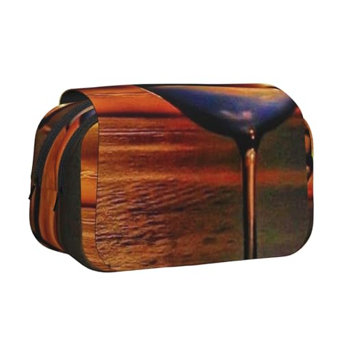 EZDLOWVBA Federmäppchen mit Sonnenuntergangs-Weinglas-Druck, großes Fassungsvermögen, Stifteetui mit 2 Fächern, Stifthalter, Organizer, Schreibwaren-Tasche von EZDLOWVBA