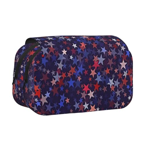 EZDLOWVBA Federmäppchen mit amerikanischem Druck, großes Fassungsvermögen, Stifteetui mit 2 Fächern, Stifthalter, Organizer, Schreibwaren-Tasche, Rot / Blau von EZDLOWVBA