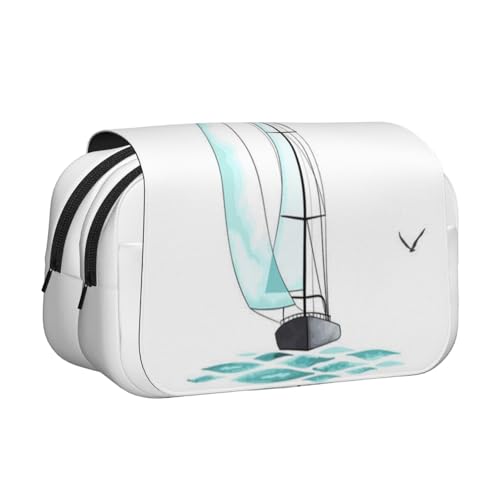 EZDLOWVBA Federmäppchen mit blauem Boot-Aufdruck, großes Fassungsvermögen, Stifteetui mit 2 Fächern, Stifthalter, Organizer, Schreibwaren-Tasche von EZDLOWVBA