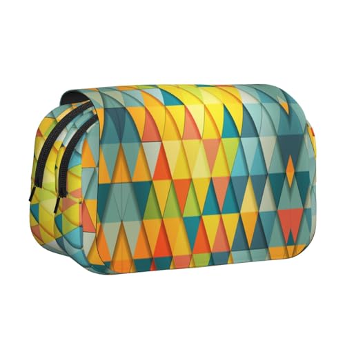EZDLOWVBA Federmäppchen mit buntem Dreiecksdruck, großes Fassungsvermögen, Stifteetui mit 2 Fächern, Stifthalter, Organizer, Schreibwarentasche von EZDLOWVBA