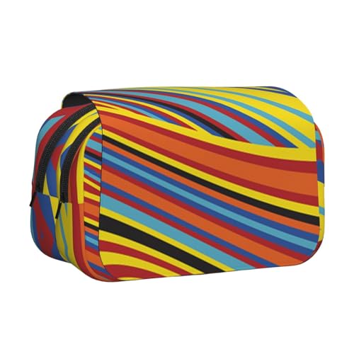 EZDLOWVBA Federmäppchen mit buntem Streifendruck, großes Fassungsvermögen, Stifteetui mit 2 Fächern, Stifthalter, Organizer, Schreibwarentasche von EZDLOWVBA