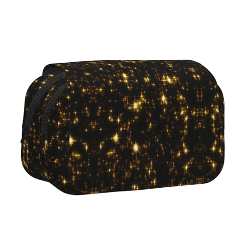 EZDLOWVBA Federmäppchen mit großem Fassungsvermögen, Stifteetui mit 2 Fächern, Stiftehalter, Organizer, Schreibwaren-Tasche, goldfarben / Schwarz von EZDLOWVBA