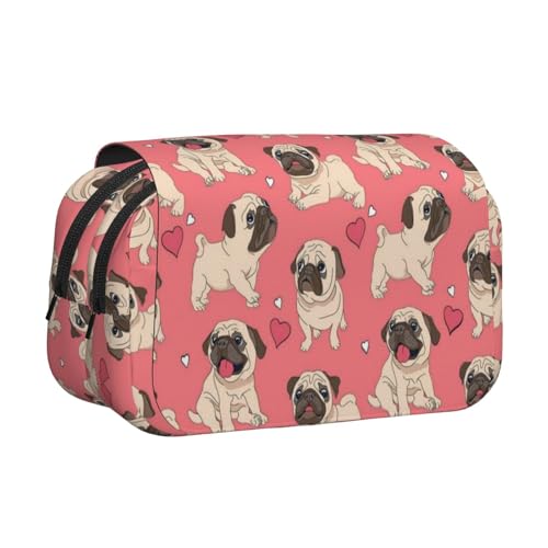 EZDLOWVBA Federmäppchen mit lustigem Cartoon-Mops-Motiv, großes Fassungsvermögen, Federmäppchen mit 2 Fächern, Stifthalter, Organizer, Schreibwaren-Tasche von EZDLOWVBA