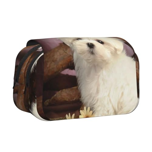 EZDLOWVBA Federmäppchen mit niedlichem Hunde-Aufdruck, großes Fassungsvermögen, Federmäppchen mit 2 Fächern, Stifthalter, Organizer, Schreibwaren-Tasche von EZDLOWVBA