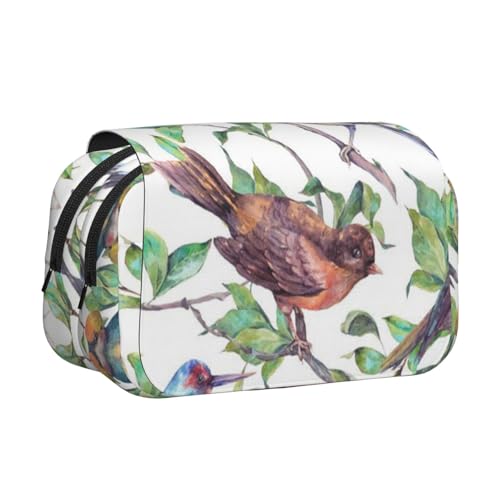 EZDLOWVBA Federmäppchen mit niedlichem Vogeldruck, großes Fassungsvermögen, Federmäppchen mit 2 Fächern, Stifthalter, Organizer, Schreibwaren-Tasche von EZDLOWVBA