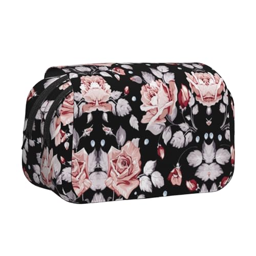 EZDLOWVBA Federmäppchen mit rosa Blumendruck, großes Fassungsvermögen, Stifteetui mit 2 Fächern, Stifthalter, Organizer, Schreibwaren-Tasche von EZDLOWVBA