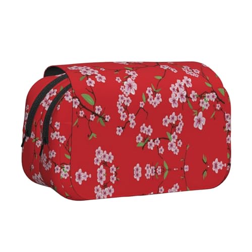 EZDLOWVBA Federmäppchen mit rosa Pflaumenblüten-Aufdruck, großes Fassungsvermögen, Stifteetui mit 2 Fächern, Stifthalter, Organizer, Schreibwarentasche von EZDLOWVBA