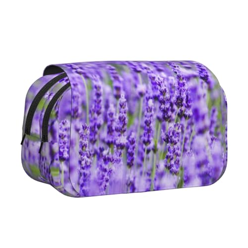 EZDLOWVBA Federmäppchen mit violettem Lavendel-Druck, großes Fassungsvermögen, Stifteetui mit 2 Fächern, Stifthalter, Organizer, Schreibwaren-Tasche von EZDLOWVBA