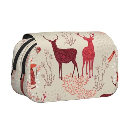 EZDLOWVBA Federmäppchen mit weihnachtlichem Elchdruck, großes Fassungsvermögen, Stifteetui mit 2 Fächern, Stifthalter, Organizer, Schreibwaren-Tasche von EZDLOWVBA