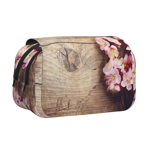EZDLOWVBA Federtasche mit Frühlingsblüte auf Holz, romantischer Naturdruck, großes Fassungsvermögen, Stifteetui mit 2 Fächern, Stifthalter, Organizer, Schreibwaren-Tasche von EZDLOWVBA
