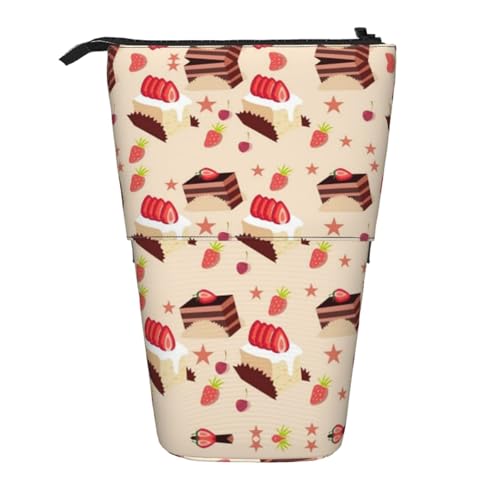 EZDLOWVBA Fruit Cakes Druck Schreibwaren Tasche für Jungen & Mädchen, Ständer Bleistifthalter, Reißverschluss Federmäppchen, Teleskopetui, Studenten & Büro Mittelschule von EZDLOWVBA