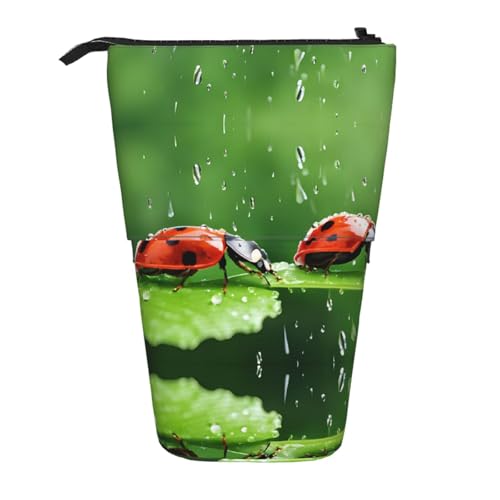 EZDLOWVBA Funny Ladybug Print Schreibwaren Tasche für Jungen & Mädchen, Ständer Bleistifthalter, Reißverschluss Federmäppchen, Teleskopetui, Studenten & Büro Mittelschule von EZDLOWVBA