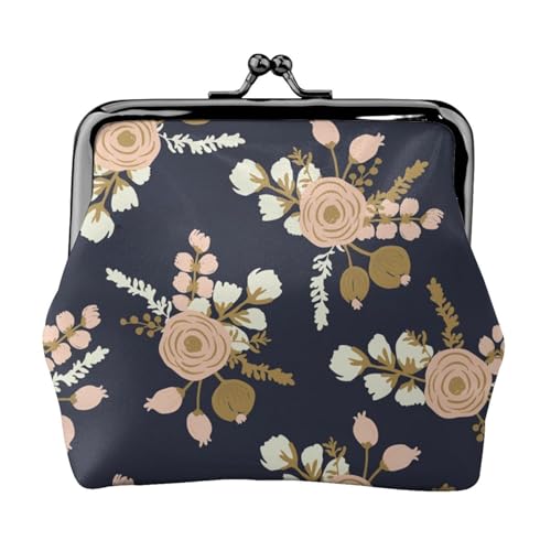 EZDLOWVBA Geldbörse mit Rosenmuster, Blumendruck, Doppelverschluss, Metallrahmen, Leder, Kussschloss, Kleingeldtasche, Geldbörse für Damen, mit Schlüssel, kleine Geldbörsen, Schwarz , Einheitsgröße von EZDLOWVBA