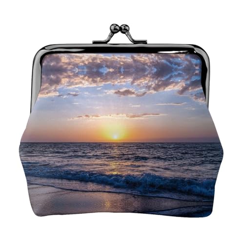 EZDLOWVBA Geldbörse mit Strandansicht und Doppelverschluss, Metallrahmen, Leder, Kussschloss, Kleingeldtasche, Geldbörse für Damen, mit Schlüssel, kleine Geldbörsen, Schwarz , Einheitsgröße von EZDLOWVBA