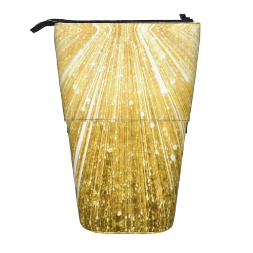 EZDLOWVBA Gold Bling Print Schreibwaren Tasche für Jungen & Mädchen Ständer Bleistifthalter Reißverschluss Federmäppchen Teleskopkoffer Studenten & Büro Mittelschule von EZDLOWVBA
