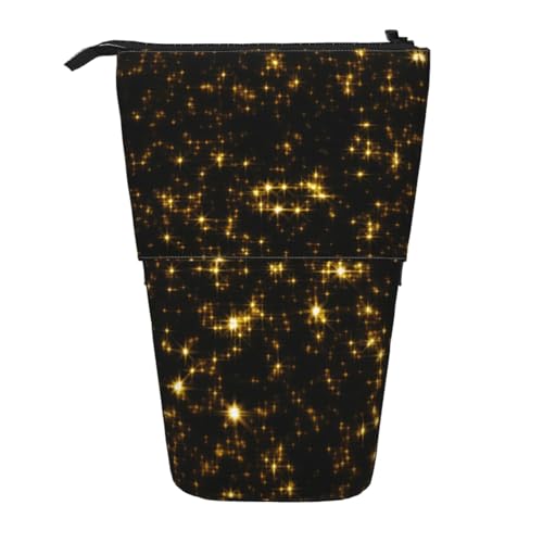 EZDLOWVBA Gold Schwarz Druck Schreibwaren Tasche für Jungen & Mädchen Ständer Bleistifthalter Reißverschluss Federmäppchen Teleskopkoffer Studenten & Büro Mittelschule von EZDLOWVBA