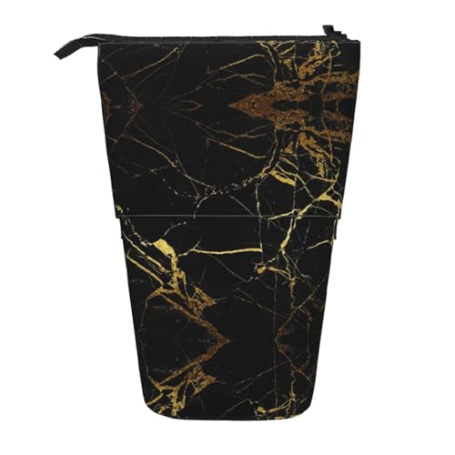 EZDLOWVBA Gold Schwarz Tapetendruck Schreibwaren Tasche für Jungen & Mädchen Ständer Bleistifthalter Reißverschluss Federmäppchen Teleskopkoffer Studenten & Büro Mittelschule von EZDLOWVBA