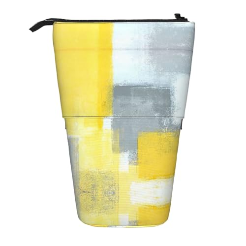 EZDLOWVBA Grau und Gelb Abstrakte Kunst Malerei Druck Schreibwaren Tasche für Jungen & Mädchen Ständer Bleistifthalter Reißverschluss Federmäppchen Teleskopkoffer Studenten & Büro Mittelschule von EZDLOWVBA