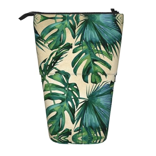 EZDLOWVBA Grüne Bananenblätter Druck Schreibwaren Tasche für Jungen & Mädchen Ständer Bleistifthalter Reißverschluss Federmäppchen Teleskopkoffer Studenten & Büro Mittelschule von EZDLOWVBA
