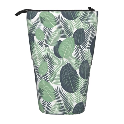 EZDLOWVBA Grüne Tropische Blätter Druck Schreibwaren Tasche für Jungen & Mädchen Ständer Bleistifthalter Reißverschluss Federmäppchen Teleskopkoffer Studenten & Büro Mittelschule von EZDLOWVBA