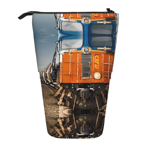 EZDLOWVBA Güterzug Druck Schreibwaren Tasche für Jungen & Mädchen, Ständer Bleistifthalter, Reißverschluss Federmäppchen, Teleskopetui, Studenten & Büro Mittelschule von EZDLOWVBA