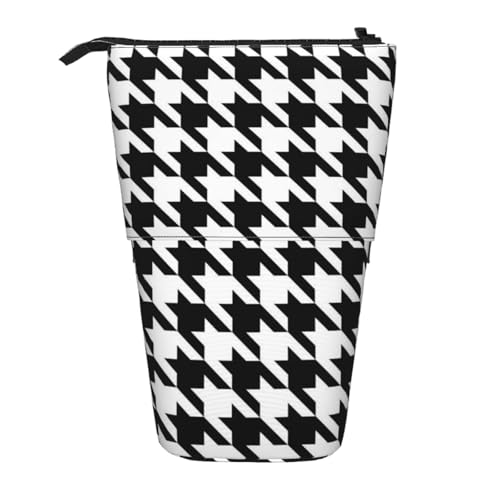 EZDLOWVBA Hahnentritt-Schreibwaren-Tasche für Jungen und Mädchen, Ständer Bleistifthalter, Reißverschluss-Federmäppchen, Teleskop-Etui, Studenten & Büro, Mittelschule, Schwarz von EZDLOWVBA