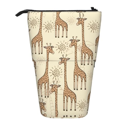 EZDLOWVBA Handgezeichnete Giraffen-Druck-Schreibwaren-Tasche für Jungen & Mädchen, Ständer Stifthalter, Reißverschluss-Federmäppchen, Teleskop-Etui, Studenten & Büro Mittelschule von EZDLOWVBA