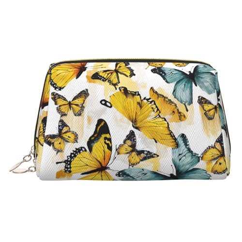 EZDLOWVBA Handgezeichnete Kosmetiktasche mit Schmetterlings-Druck, für Damen, mit Reißverschluss, Make-up-Tasche, Kulturbeutel, leichte Leder-Make-up-Tasche, gold, Einheitsgröße EZDLOWVBA Handgezeichnete Kosmetiktasche mit Schmetterlings-Druck, für Damen, mit Reißverschluss, Make-up-Tasche, Kulturbeutel, leichte Leder-Make-up-Tasche, gold, Einheitsgröße von EZDLOWVBA