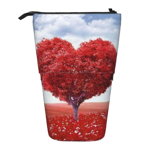 EZDLOWVBA Herzförmiger roter Baumdruck Schreibwarentasche für Jungen & Mädchen, Ständer Stifthalter, Reißverschluss Federmäppchen, Teleskopetui, Studenten & Büro Mittelschule von EZDLOWVBA