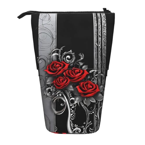 EZDLOWVBA Hübsche Rosen Druck Schreibwaren Tasche für Jungen & Mädchen, Ständer Bleistifthalter, Reißverschluss Federmäppchen, Teleskopetui, Studenten & Büro Mittelschule von EZDLOWVBA