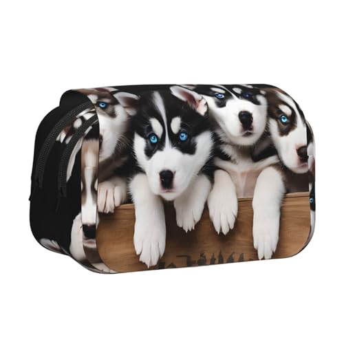 EZDLOWVBA Husky Federmäppchen mit Hundemotiv, großes Fassungsvermögen, Stifteetui mit 2 Fächern, Stifthalter, Organizer, Schreibwaren-Tasche von EZDLOWVBA