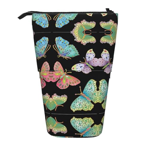 EZDLOWVBA Jeweled Schmetterlinge Druck Schreibwaren Tasche für Jungen & Mädchen Stand Bleistifthalter Reißverschluss Federmäppchen Teleskopkoffer Studenten & Büro Mittelschule von EZDLOWVBA