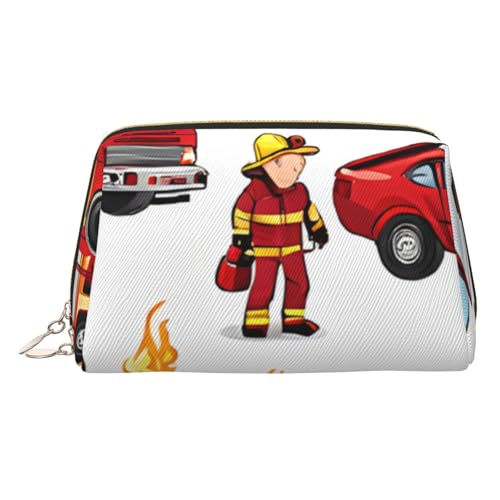 EZDLOWVBA Kleine Jungen und Mädchen im Feuerwehrmann-Druck, Reise-Kosmetiktasche, Organizer, Reißverschluss, Make-up-Tasche, Kulturbeutel, leichte Leder-Make-up-Tasche, gold, Einheitsgröße von EZDLOWVBA