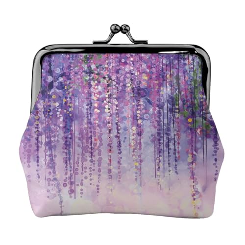 EZDLOWVBA Kleingeldbörse mit Blumenmuster, Doppelverschluss, Metallrahmen, Leder, Kussschloss, Kleingeldtasche, Geldbörse für Damen, mit Schlüssel, kleine Geldbörsen, Schwarz , Einheitsgröße von EZDLOWVBA