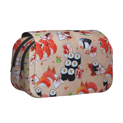 EZDLOWVBA Köstliches Federmäppchen mit Sushi-Druck, großes Fassungsvermögen, Stifteetui mit 2 Fächern, Stifthalter, Organizer, Schreibwaren-Tasche von EZDLOWVBA