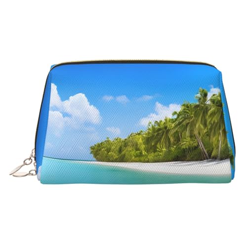 EZDLOWVBA Kosmetiktasche für Damen, Motiv: Insel mit Sandstrand und Palme, Reißverschluss, leichte Make-up-Tasche aus Leder, gold, Einheitsgröße EZDLOWVBA Kosmetiktasche für Damen, Motiv: Insel mit Sandstrand und Palme, Reißverschluss, leichte Make-up-Tasche aus Leder, gold, Einheitsgröße von EZDLOWVBA