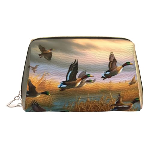 EZDLOWVBA Kosmetiktasche für Damen, Motiv: Jagd, fliegende Wildenten, Reißverschluss, Make-up-Tasche, Kulturbeutel, leichte Leder-Make-up-Tasche, gold, Einheitsgröße EZDLOWVBA Kosmetiktasche für Damen, Motiv: Jagd, fliegende Wildenten, Reißverschluss, Make-up-Tasche, Kulturbeutel, leichte Leder-Make-up-Tasche, gold, Einheitsgröße von EZDLOWVBA